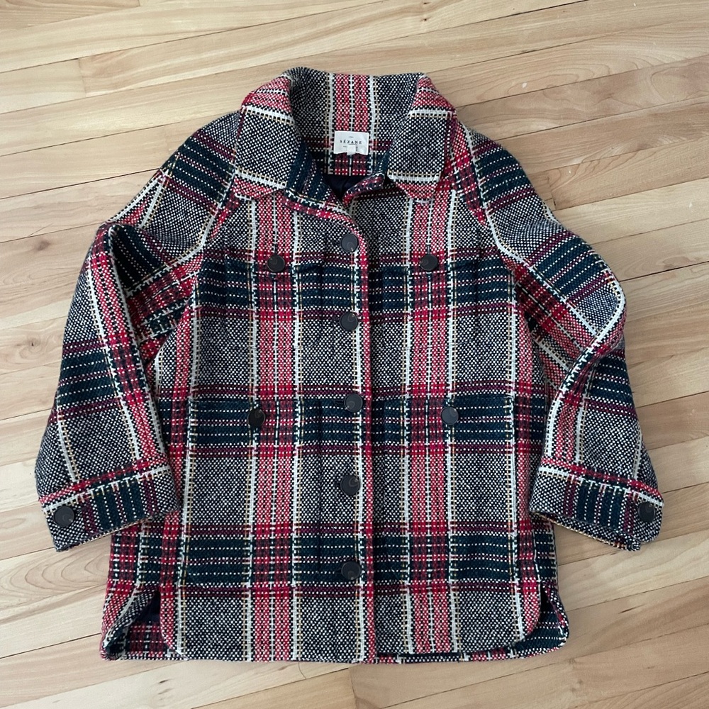 Sezane Red and Black Plaid Jacket